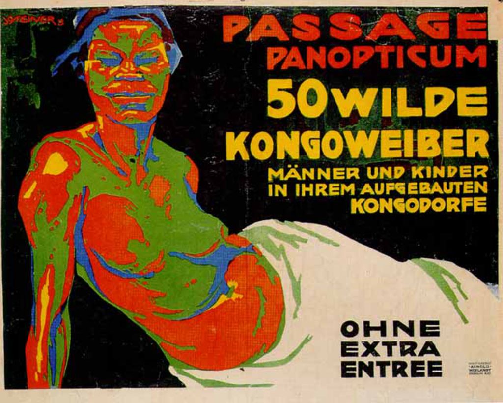Ausstellungsplakat für einen Auftritt von Afrikanerinnen und Afrikaner im Berlin-Panoptikum, 1913